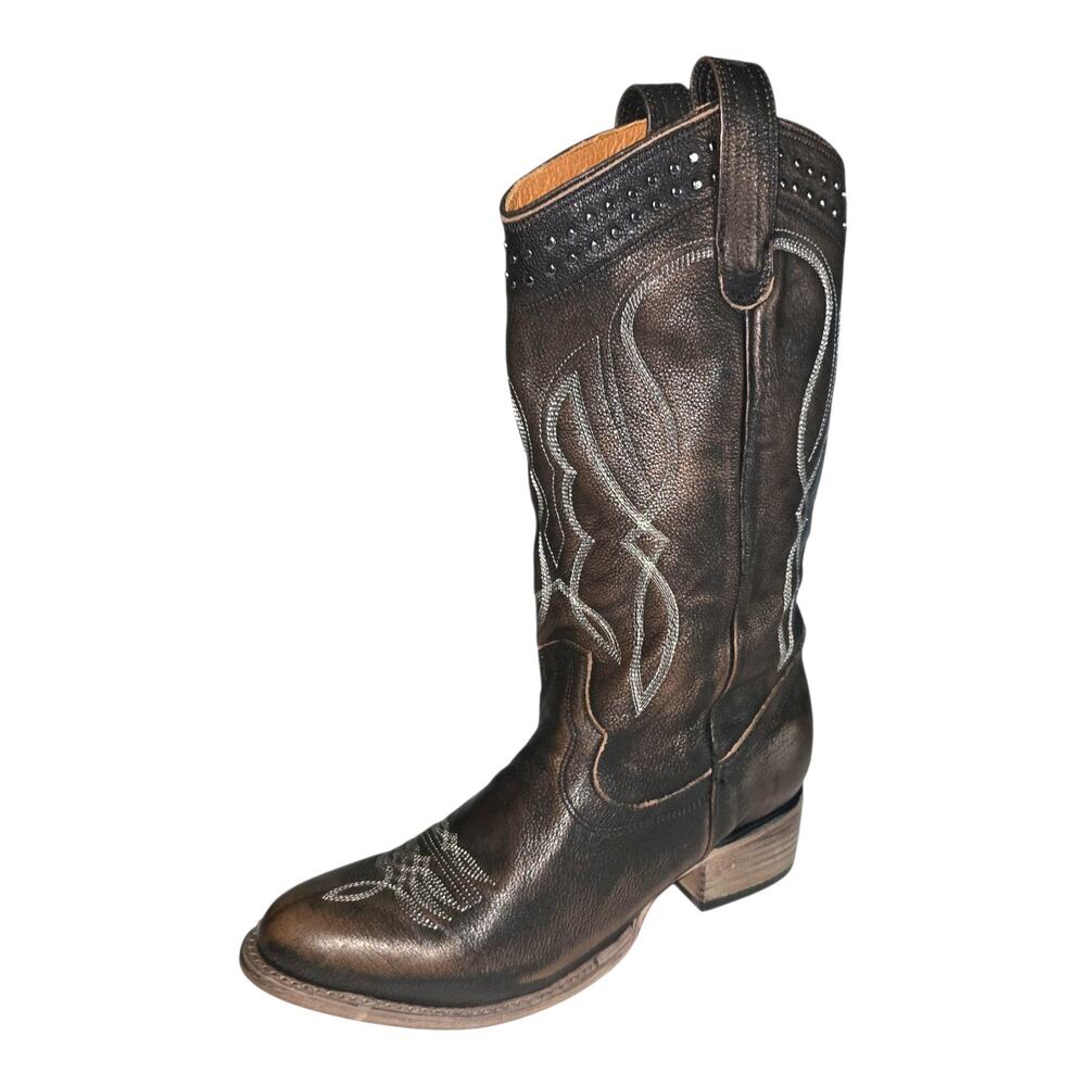 Freebird by Steven Zion Cowboy Boots Black Brown Distress New No Box size 11